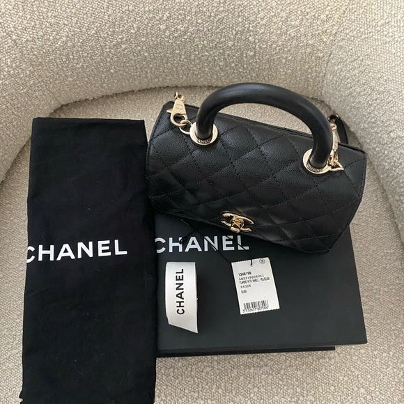 Chanel Black Quilted Grained Calfskin Mini Bag with Top Handle Gold Hardware - Picture 9 of 12